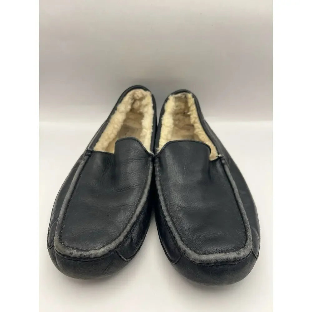 Ugg Ascot Black Leather Slippers Men Size 10